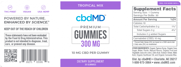 cbdMD Gummies 300mg CBD oil Ingredients - 30ct - Herbane Health