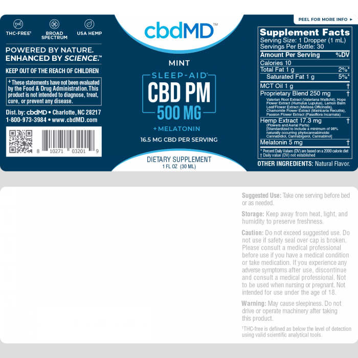 cbdMD Sleep Aid PM 500mg - Herbane Health